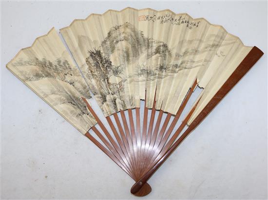 A Chinese bamboo and paper leaf fan and a kesi dragon fan case, early 20th century,